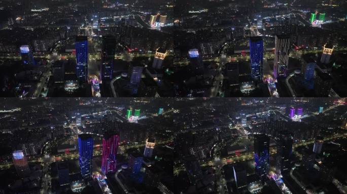 江门五邑华侨广场夜景航拍蓬江万达广场夜景
