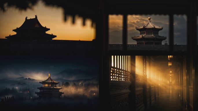 高端金色古建筑光影A10