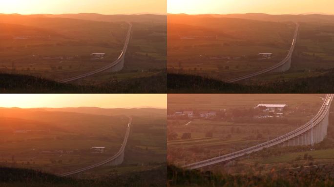 高铁驶过乡村 田野