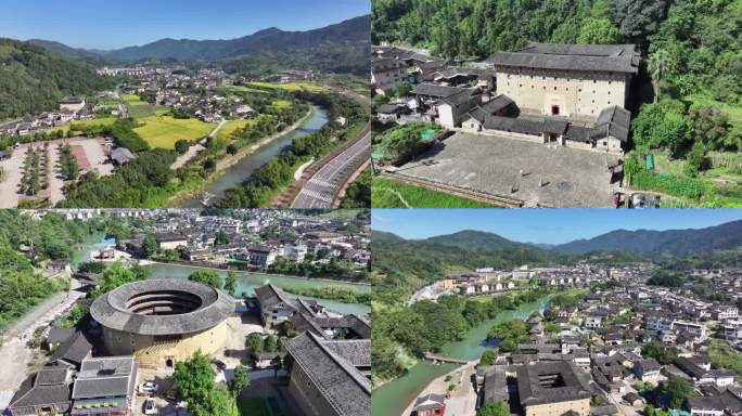 航拍福建漳州南靖县云水谣景区土楼
