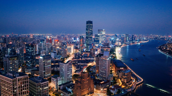 上海北外滩夜景航拍