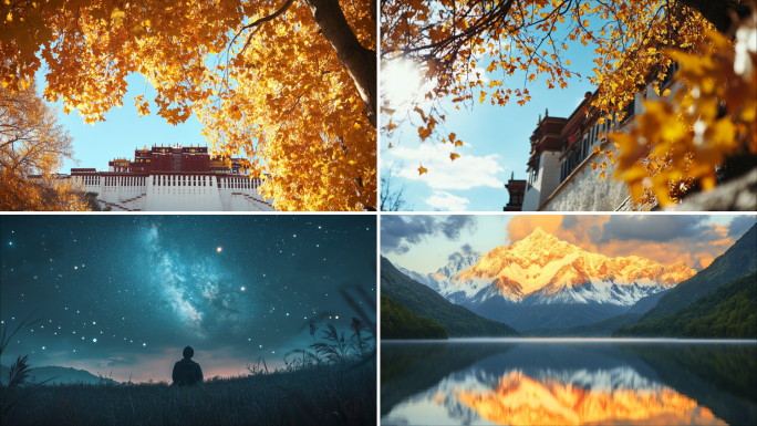 西藏自然人文风光人文日照金山航拍延时视频