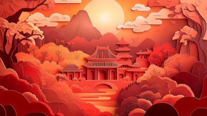 新年剪纸国风春节元宵节 红色舞台背景