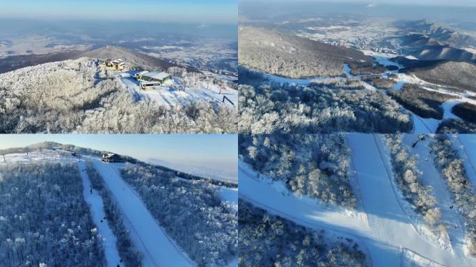 冬季吉林市松花湖滑雪场度假区雾凇雪道缆车