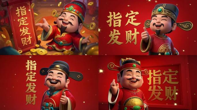 4k新年Q版财神指定发财恭喜发财美好祝福