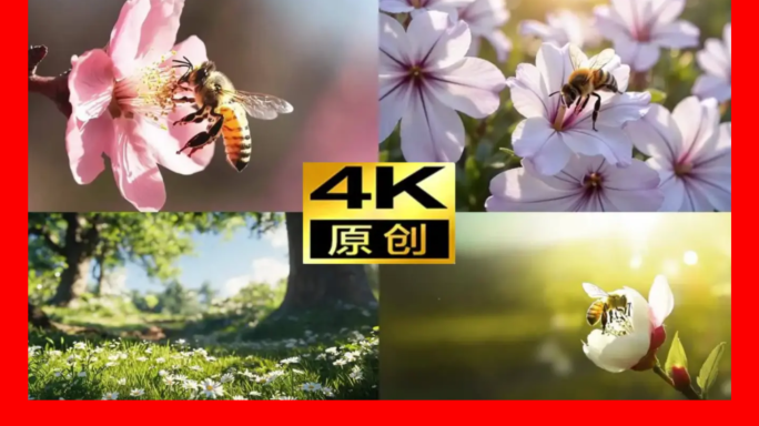 春天蜜蜂采蜜立春春暖花开勤劳小蜜蜂特写