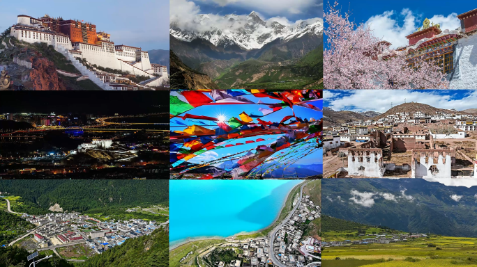 西藏自然风光人文航拍延时布达拉宫日照金山