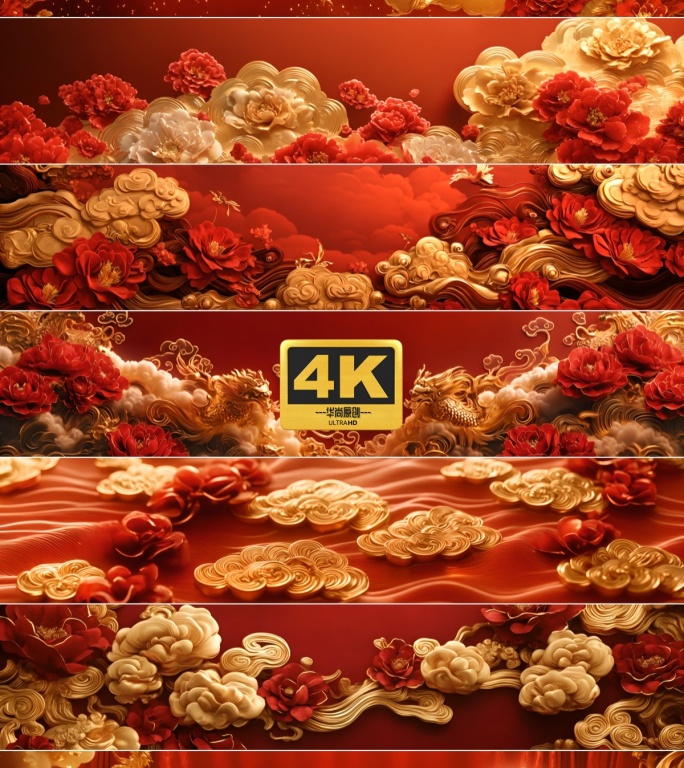 4k宽屏中国红金祥云背景合集