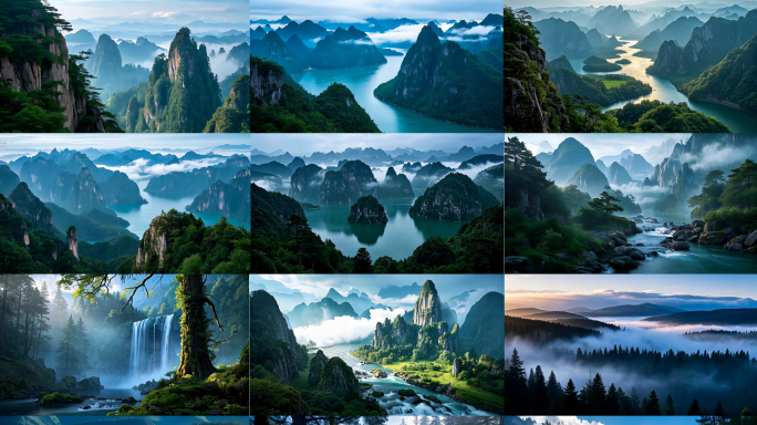 唯美中国风山水瀑布溪流风景
