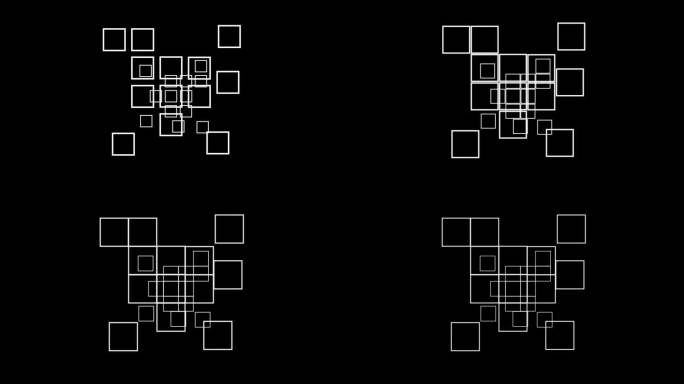 现代方形组合在黑色背景上。动态图形视觉特效。