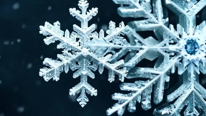 特写雪花冰晶 黑色背景