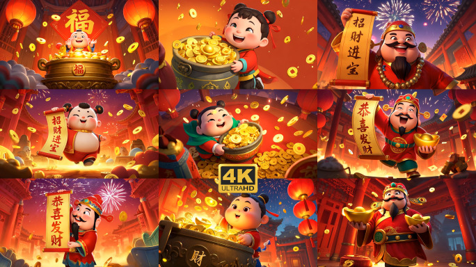 {合集}中国喜庆新年春节迎财神财神到动画