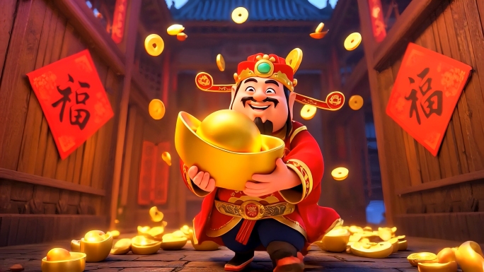 {合集}中国喜庆新年春节迎财神财神到动画