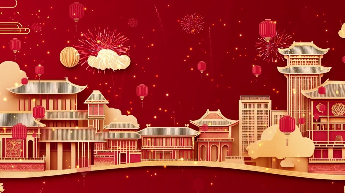 6k中国风喜庆剪纸新年背景循环2