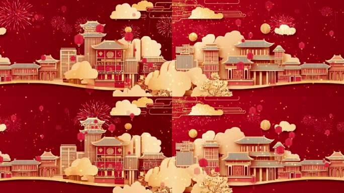 6k中国风喜庆剪纸新年背景循环2