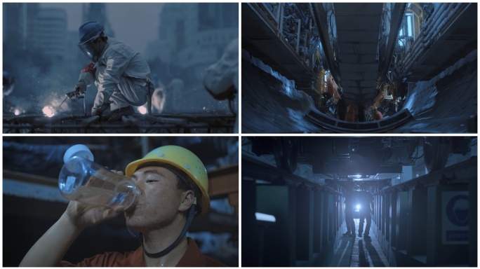 工人施工修建地铁辛苦的劳动者擦汗喝水