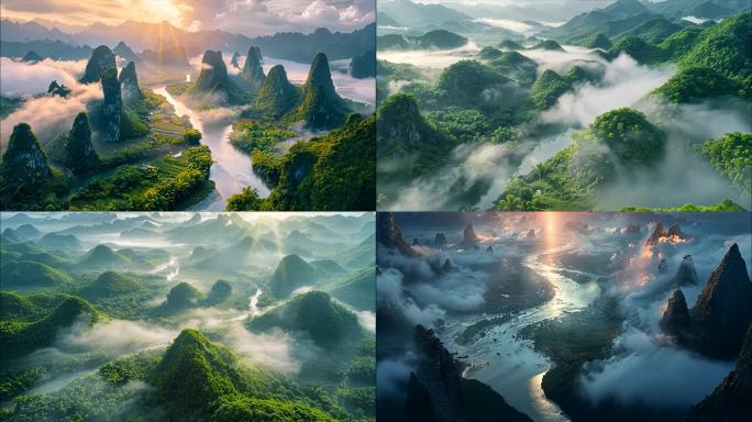 桂林山水桂林风光桂林航拍大自然风景风光日
