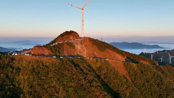 广东云浮市罗定风车山航拍云海4K原素材6