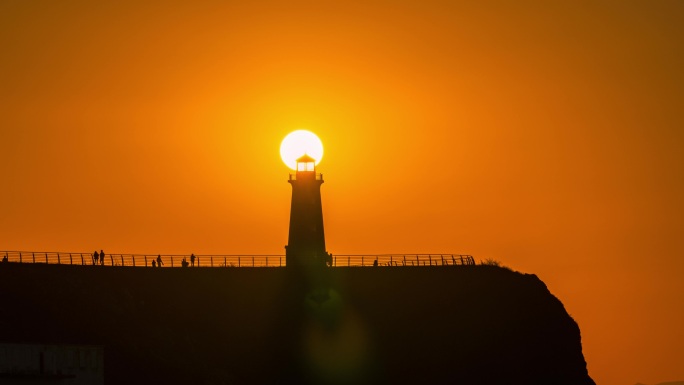 大连泊霞湾灯塔日落延时