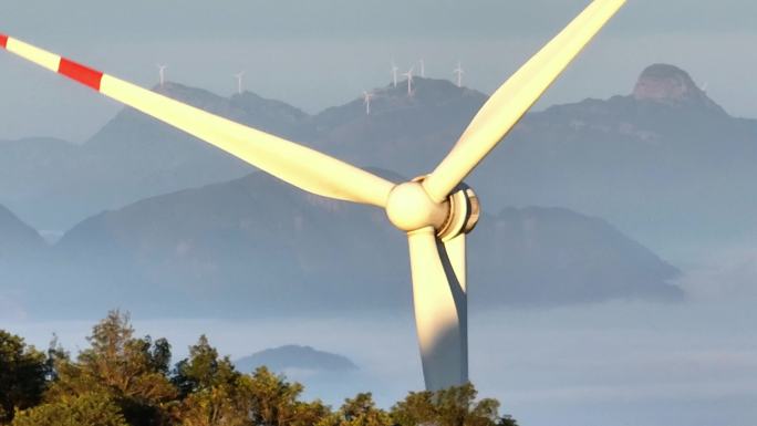 广东云浮市罗定风车山航拍云海4K原素材5