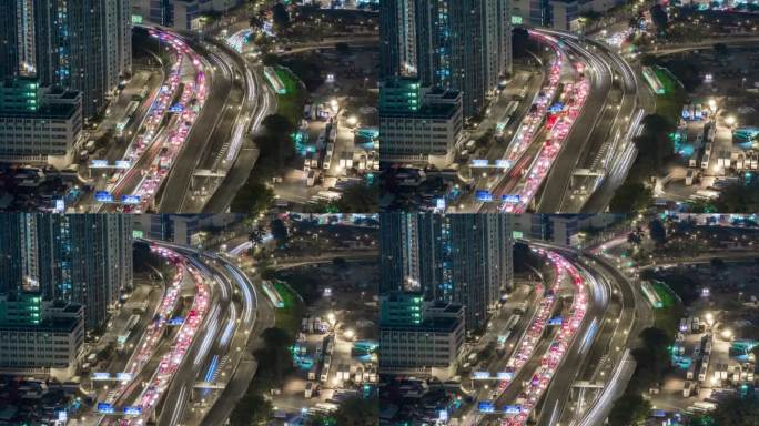 香港，- 2024年10月27日：晚高峰期间，繁忙的交通堵塞了香港市中心的主要道路。