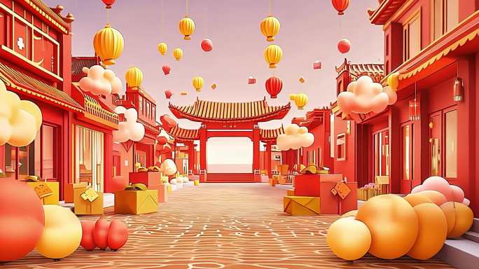 宽屏春节剪纸喜庆动画背景晚会