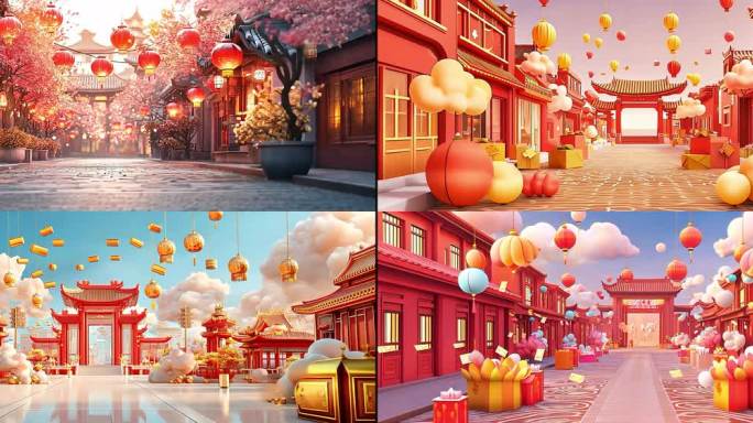 宽屏春节剪纸喜庆动画背景晚会