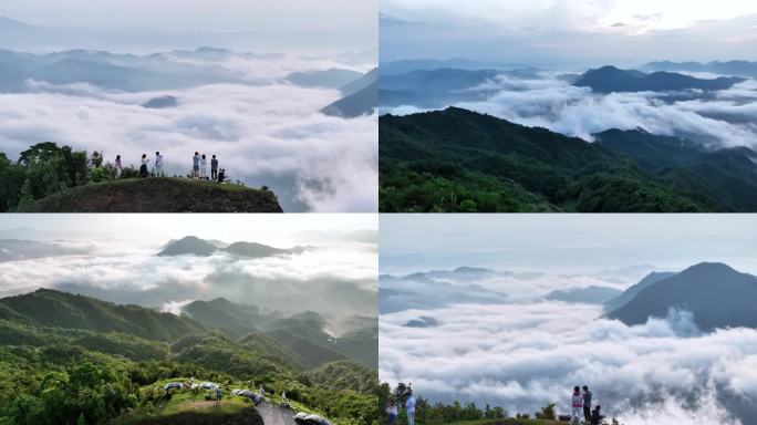 广东云浮市罗定风车山航拍云海4K原素材3