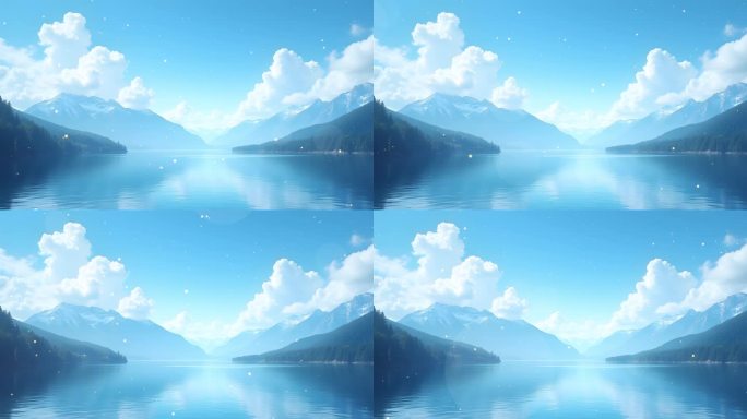 蓝天白云山水风景4k粒子背景视频