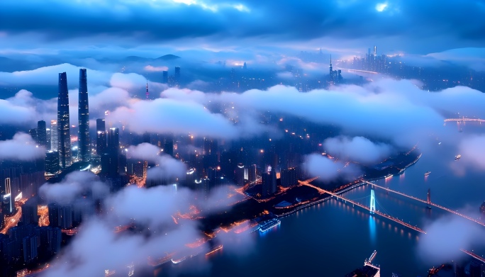 城市延时城市夜景航拍城市云海城市繁华城市