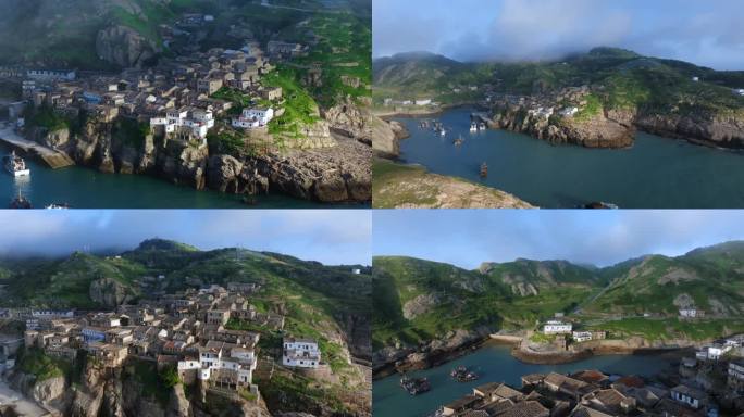 海岛渔村风光台山岛航拍