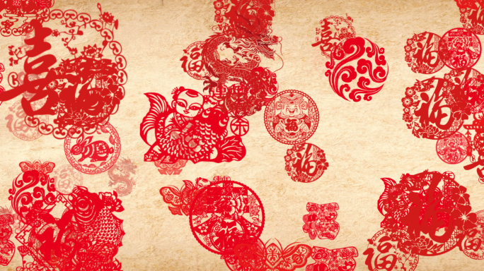 8k宽屏春节喜庆剪纸窗花背景