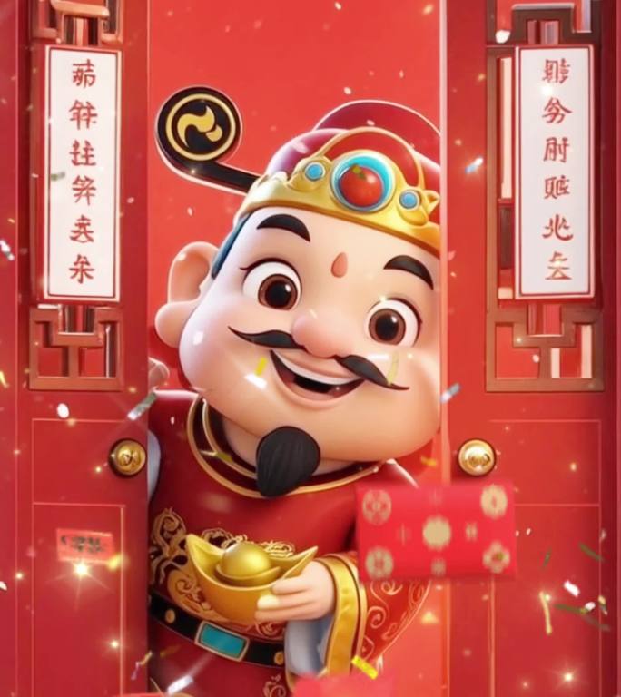 中国新年春节财神形象动画视频素材红包喜庆