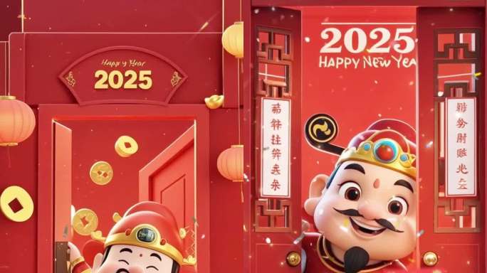中国新年春节财神形象动画视频素材红包喜庆