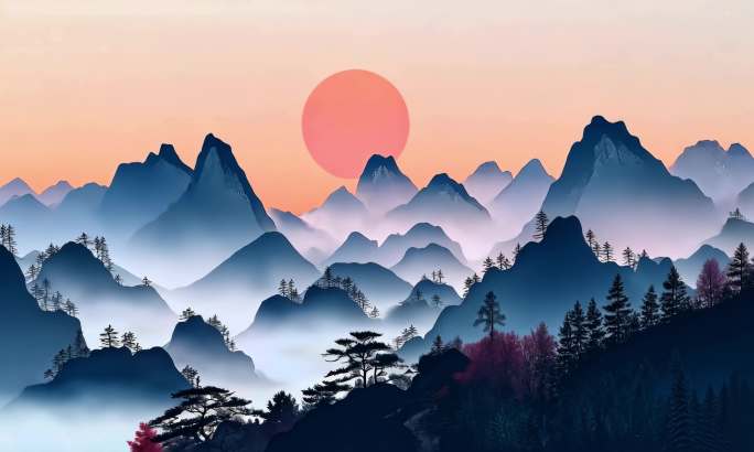 新中式山水千里江山国风背景