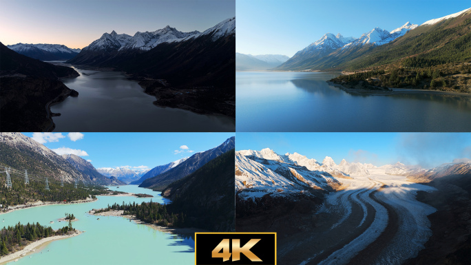 西藏然乌湖雪山来古冰川森林河流航拍