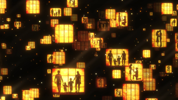 金色温馨粒子窗户剪影背景