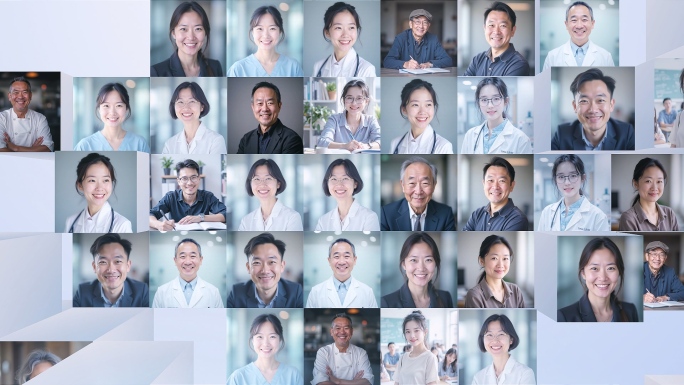 职业人物笑脸立体汇聚标志