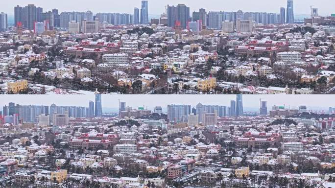 雪后青岛老城区航拍