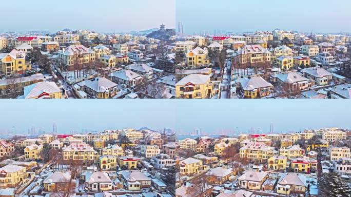 雪后青岛老城区航拍