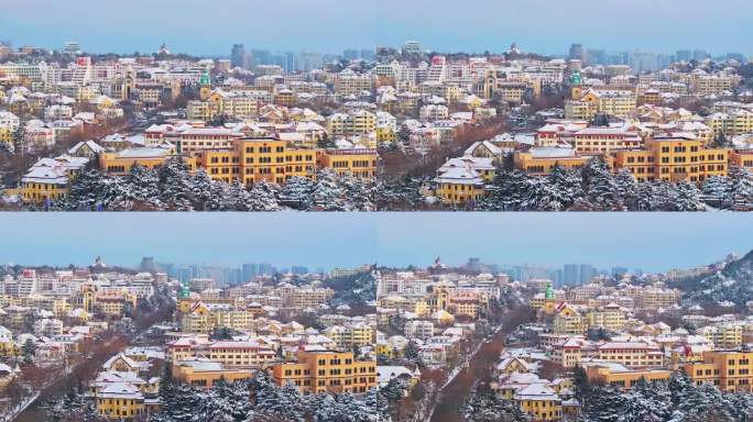 雪后青岛老城区航拍
