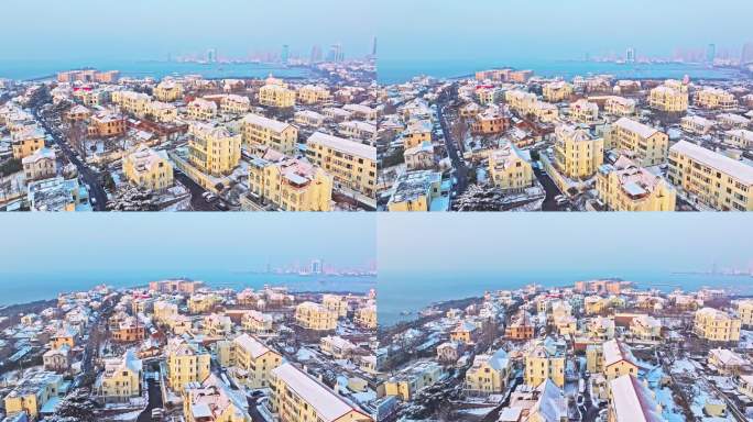雪后青岛老城区航拍