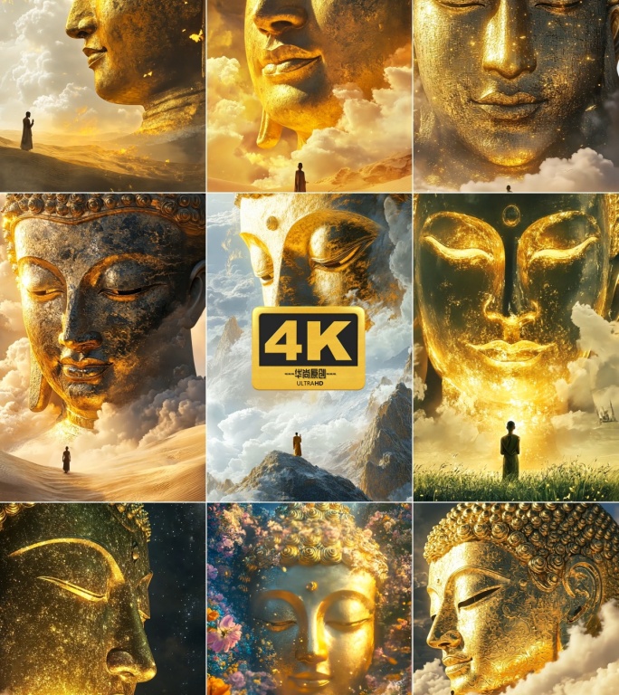 4k竖屏圣洁金色佛像合集