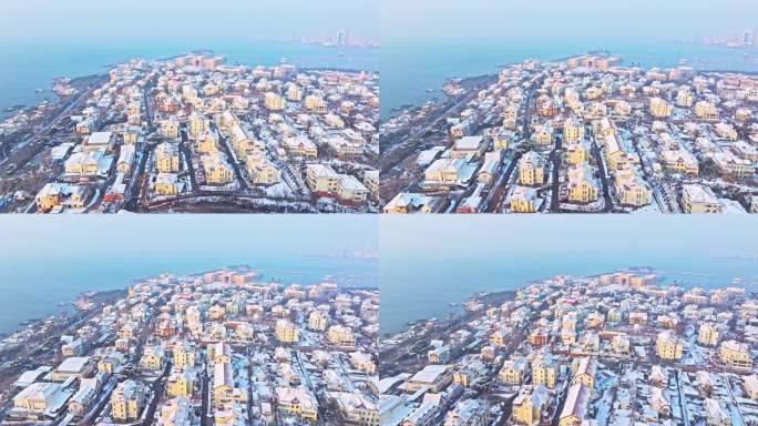 雪后青岛老城区航拍