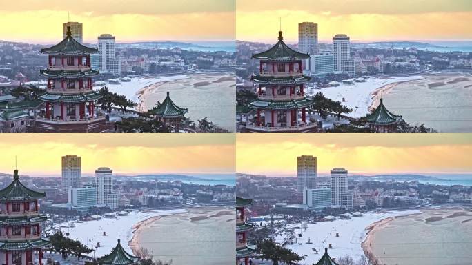 雪后青岛小鱼山老城区航拍