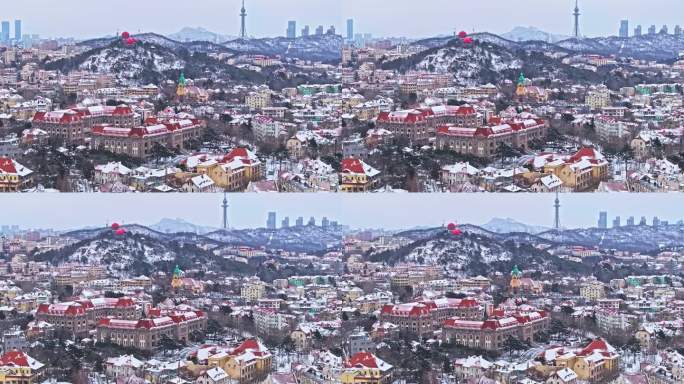 雪后青岛老城区航拍