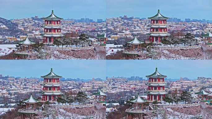 雪后青岛小鱼山老城区航拍