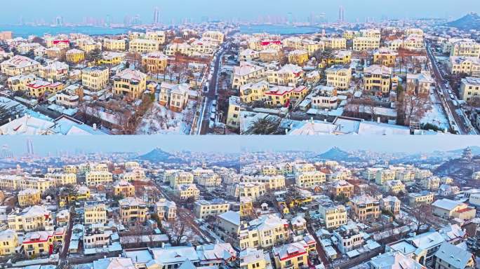 雪后青岛老城区航拍