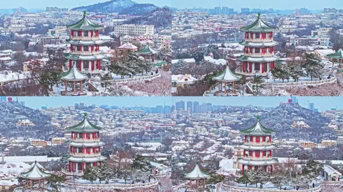 雪后青岛小鱼山老城区航拍