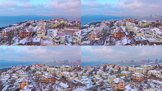 雪后青岛老城区航拍